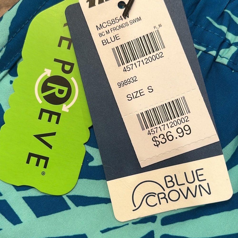 BLUE CROWN Blue Fronds Mens 7" Swim Shorts/NWT/S - Picture 11 of 16